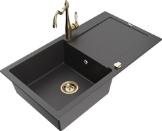 Mexen Leo granite kitchen sink 1-bowl with drainer and kitchen faucet Carla, speckled black - 6501-76-670700-50