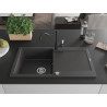 Mexen Leo granite sink 1-bowl with drainer and kitchen faucet Carla, black speckled - 6501-76-670700-70
