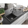 Mexen Leo 1-compartment granite sink with a drip tray and kitchen mixer tap Carla, spotted black - 6501-76-670700-70