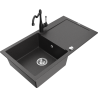 Mexen Leo granite kitchen sink 1-bowl with drainer and Carla kitchen faucet, black speckled - 6501-76-670700-70