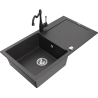 Mexen Leo granite sink 1-bowl with drainer and kitchen faucet Carla, black speckled - 6501-76-670700-70
