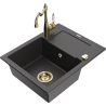 Mexen Enzo granite kitchen sink 1-bowl with drainer and Carla kitchen faucet, black speckled - 6506-76-670700-50