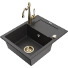 Mexen Enzo granite sink 1-bowl with drainer and Carla kitchen faucet, black speckled - 6506-76-670700-50