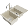 Mexen Gaspar 1.5-compartment granite sink with a drip tray and kitchen mixer tap Carla, Beige - 6507-69-670700-00