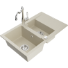 Mexen Gaspar granite sink 1.5-bowl with drainer and kitchen faucet Carla, beige - 6507-69-670700-00