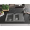 Mexen Gaspar 1.5-Bowl Granite Sink with Drainer and Carla Kitchen Faucet, Gray - 6507-71-670700-70