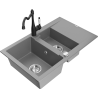 Mexen Gaspar 1.5-Bowl Granite Sink with Drainer and Carla Kitchen Faucet, Gray - 6507-71-670700-70