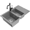 Mexen Gaspar granite sink 1.5-bowl with drainer and Carla kitchen tap, grey - 6507-71-670700-70