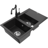 Mexen Gaspar granite sink 1.5-bowl with drainer and kitchen faucet Carla black/silver metallic - 6507-73-670700-70
