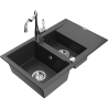 Mexen Gaspar 1.5-bowl granite sink with drainer and Carla kitchen tap, speckled black - 6507-76-670700-00