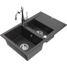 Mexen Gaspar granite sink 1.5-bowl with drainer and Carla kitchen faucet, speckled black - 6507-76-670700-00