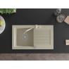 Mexen Pablo granite kitchen sink with 1 bowl, drainer and kitchen faucet Carla, beige - 6510-69-670700-69