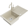 Mexen Pablo 1-compartment granite sink with a drip tray and kitchen mixer tap Carla, Beige - 6510-69-670700-69