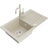 Mexen Pablo granite kitchen sink with 1 bowl, drainer and kitchen faucet Carla, beige - 6510-69-670700-69