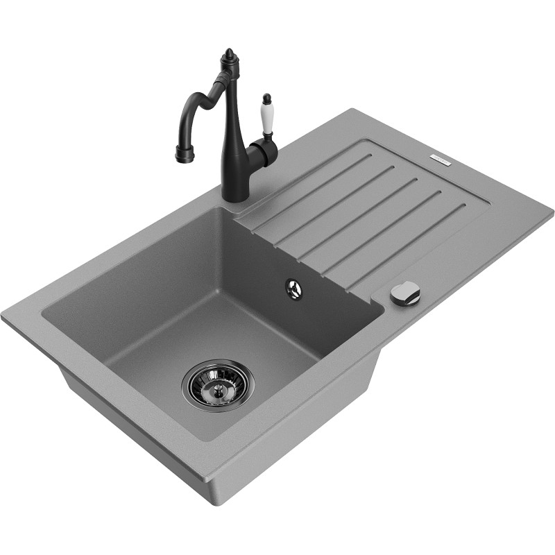 Mexen Pablo granite sink with 1 bowl, drainer and kitchen faucet Carla, gray - 6510-71-670700-70-B