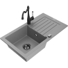 Mexen Pablo 1-bowl granite sink with drainer and Carla kitchen tap, grey - 6510-71-670700-70-B