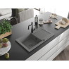 Mexen Pablo granite sink with 1 bowl, drainer and kitchen faucet Carla, gray - 6510-71-670700-70-B