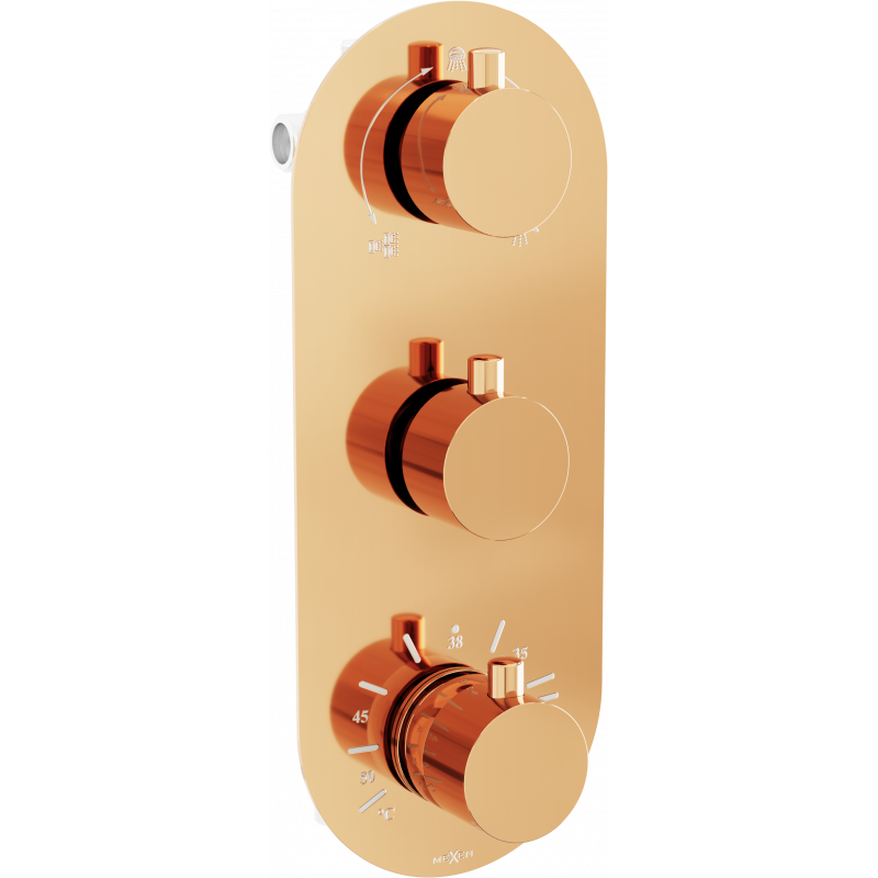 Mexen Kai 3-outlet thermostatic bathtub and shower mixer tap, Rose gold - 77603-60