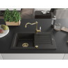 Mexen Pablo granite sink 1-bowl with drainer and kitchen faucet Carla, black/gold metallic - 6510-75-670700-50