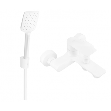 Mexen Royo R62 bath mixer with shower set, white - 7223R62-20