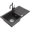 Mexen Pablo 1-compartment granite sink with a drip tray and kitchen mixer tap Carla, spotted black - 6510-76-670700-76