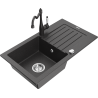 Mexen Pablo granite sink 1-bowl with drainer and kitchen faucet Carla, speckled black - 6510-76-670700-76