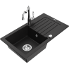 Mexen Pablo 1-compartment granite sink with a drip tray and kitchen mixer tap Carla, Black - 6510-77-670700-00