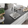 Mexen Milo granite kitchen sink with 1 bowl and Aster kitchen faucet, white - 6505-20-73450-07-B