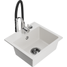 Mexen Milo granite kitchen sink 1-bowl with Aster kitchen faucet, white - 6505-20-73450-07-B