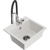 Mexen Milo granite kitchen sink 1-bowl with Aster kitchen tap, white - 6505-20-73450-07-B