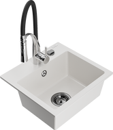 Mexen Milo granite kitchen sink with 1 bowl and Aster kitchen faucet, white - 6505-20-73450-07-B