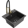 Mexen Milo granite kitchen sink 1-bowl with Aster kitchen tap, speckled black - 6505-76-73450-57-B