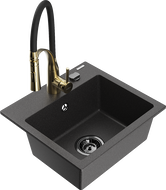 Mexen Milo granite single-bowl sink with Aster kitchen faucet, speckled black - 6505-76-73450-57-B