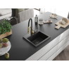 Mexen Milo 1-bowl granite sink with Aster kitchen faucet, black speckled - 6505-76-73450-57-B