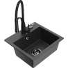 Mexen Milo 1-bowl granite sink with Aster kitchen faucet, speckled black - 6505-76-73450-70-B