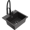 Mexen Milo granite kitchen sink single-bowl with Aster kitchen tap, speckled black - 6505-76-73450-70-B
