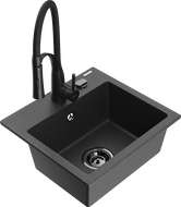 Mexen Milo 1-bowl granite sink with Aster kitchen faucet, speckled black - 6505-76-73450-70-B