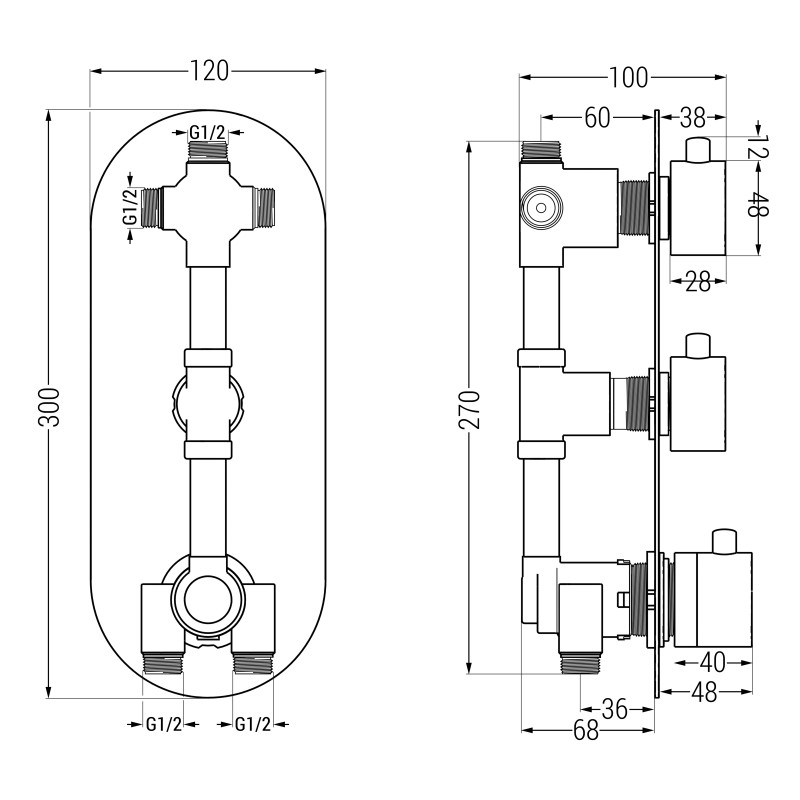 Mexen Kai thermostatic bathtub-shower mixer 3-outlet, brushed gun gray - 77603-66