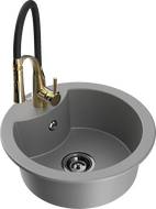 Mexen Diego 1-bowl granite sink with Aster kitchen tap, grey - 6512-71-73450-57-B
