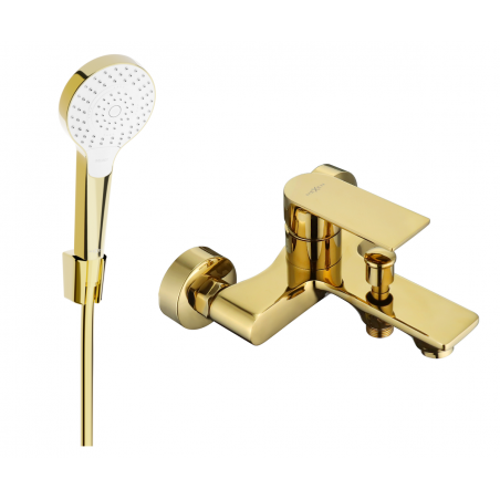 Mexen Royo R05 bathtub mixer tap with shower head, Gold - 7223R05-50