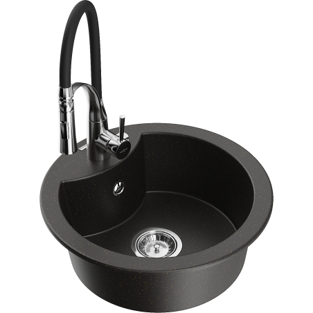 Mexen Diego 1-bowl granite sink with Aster kitchen mixer, black/golden metallic - 6512-75-73450-70