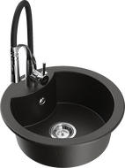 Mexen Diego granite sink, 1-bowl with Aster kitchen faucet, black/gold metallic - 6512-75-73450-70