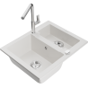 Mexen Carlos 1.5-bowl granite sink with Flora kitchen faucet, white - 6518-20-670401-00