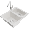 Mexen Carlos granite kitchen sink 1.5-bowl with Flora kitchen faucet, white - 6518-20-670401-02