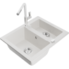 Mexen Carlos Granite Sink 1.5-Bowl with Flora Kitchen Faucet, White - 6518-20-670401-02