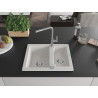 Mexen Carlos granite sink 1.5-bowl with Flora kitchen faucet, white - 6518-20-670401-06