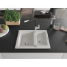 Mexen Carlos 1.5-bowl granite sink with Flora kitchen faucet, white - 6518-20-670401-07