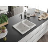 Mexen Carlos Granite Sink 1.5-Bowl with Flora Kitchen Faucet, White - 6518-20-670401-07