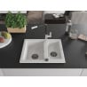 Mexen Carlos granite sink 1.5-bowl with Flora kitchen faucet, white - 6518-20-670401-07-B