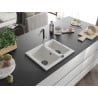 Mexen Carlos 1.5-bowl granite sink with Flora kitchen tap, white - 6518-20-670401-07-B